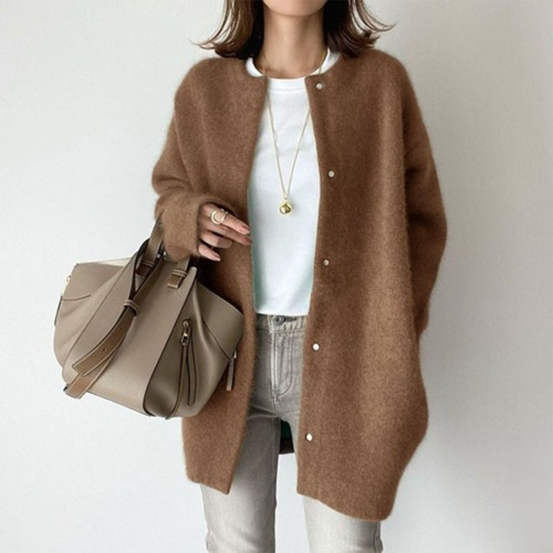 Dame Cardigan - Ullblend - Myk og Varm - Knappelukking - Komfortabel Passform