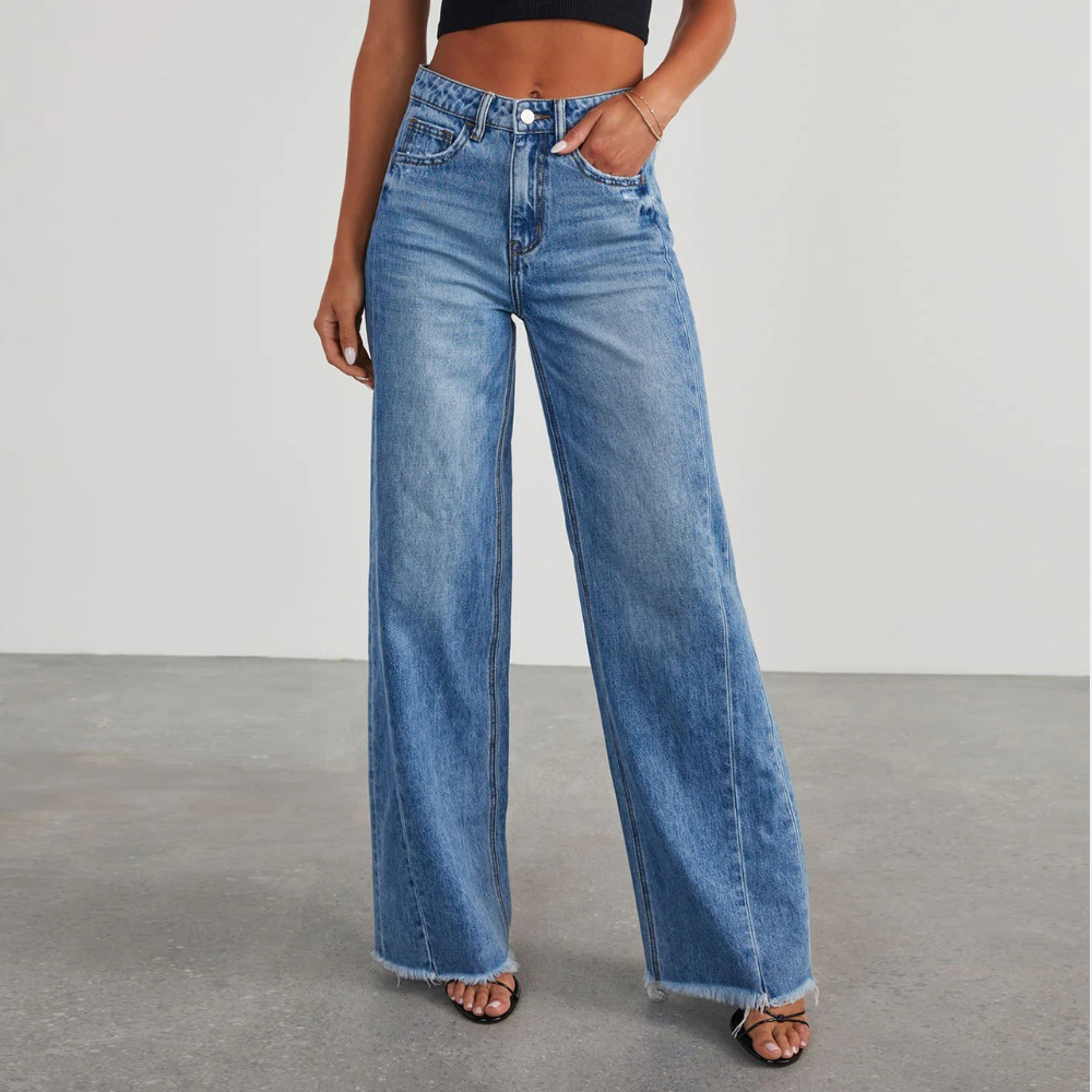 Avslappede jeans med høy midje for kvinner