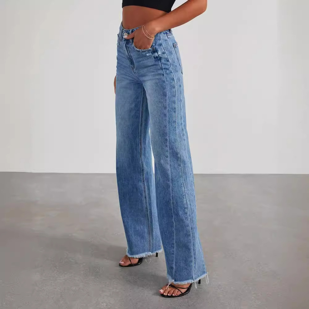 Avslappede jeans med høy midje for kvinner
