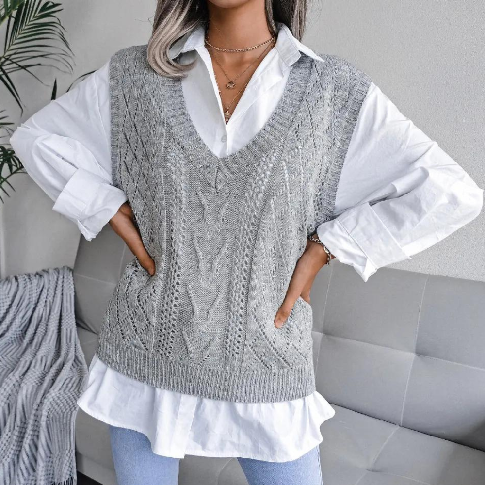 Arlette - Strikket vest med v-hals for kvinner