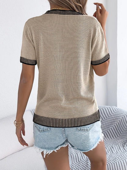 Alethea - Elegant Strikket Topp med Rund Hals og Striper