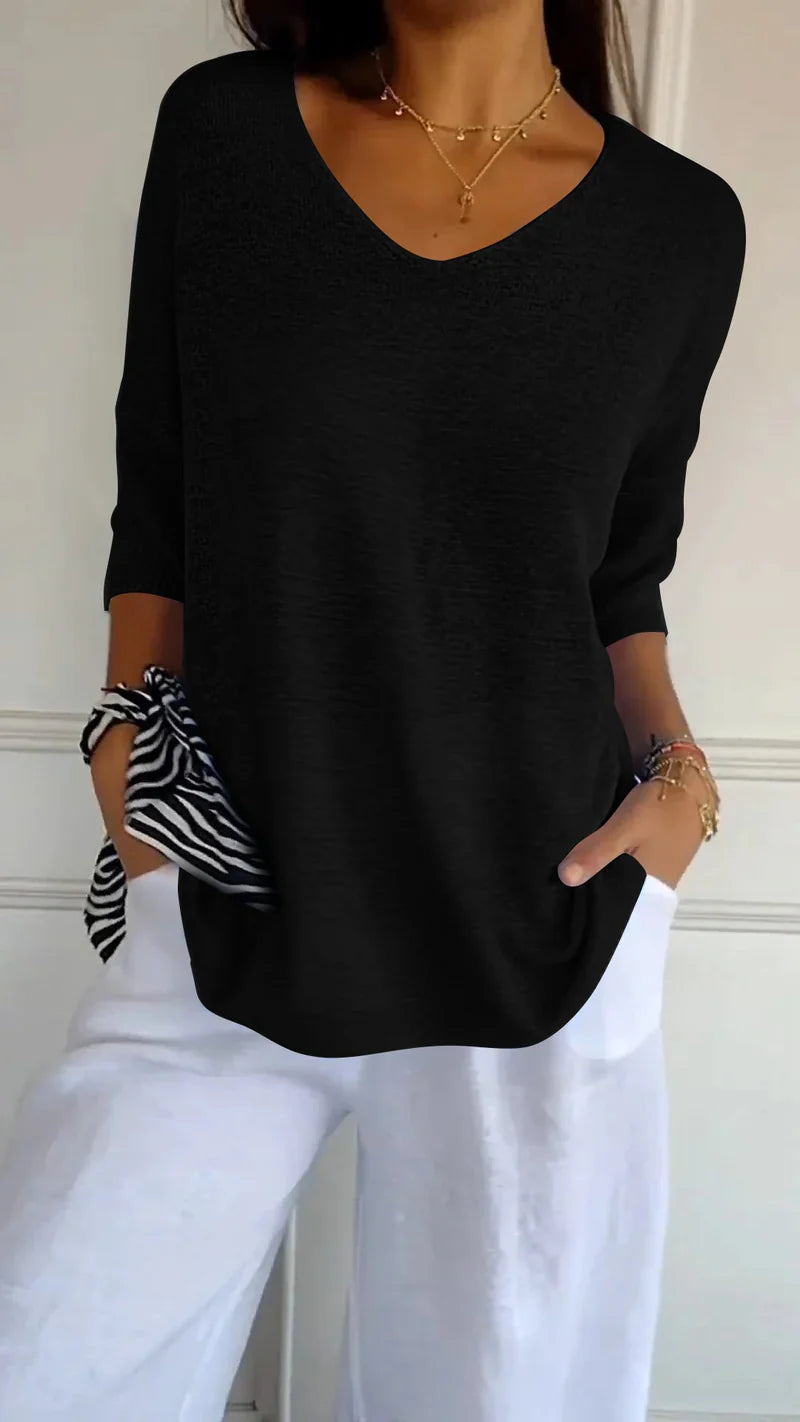 Elin - V-ringad stickad topp