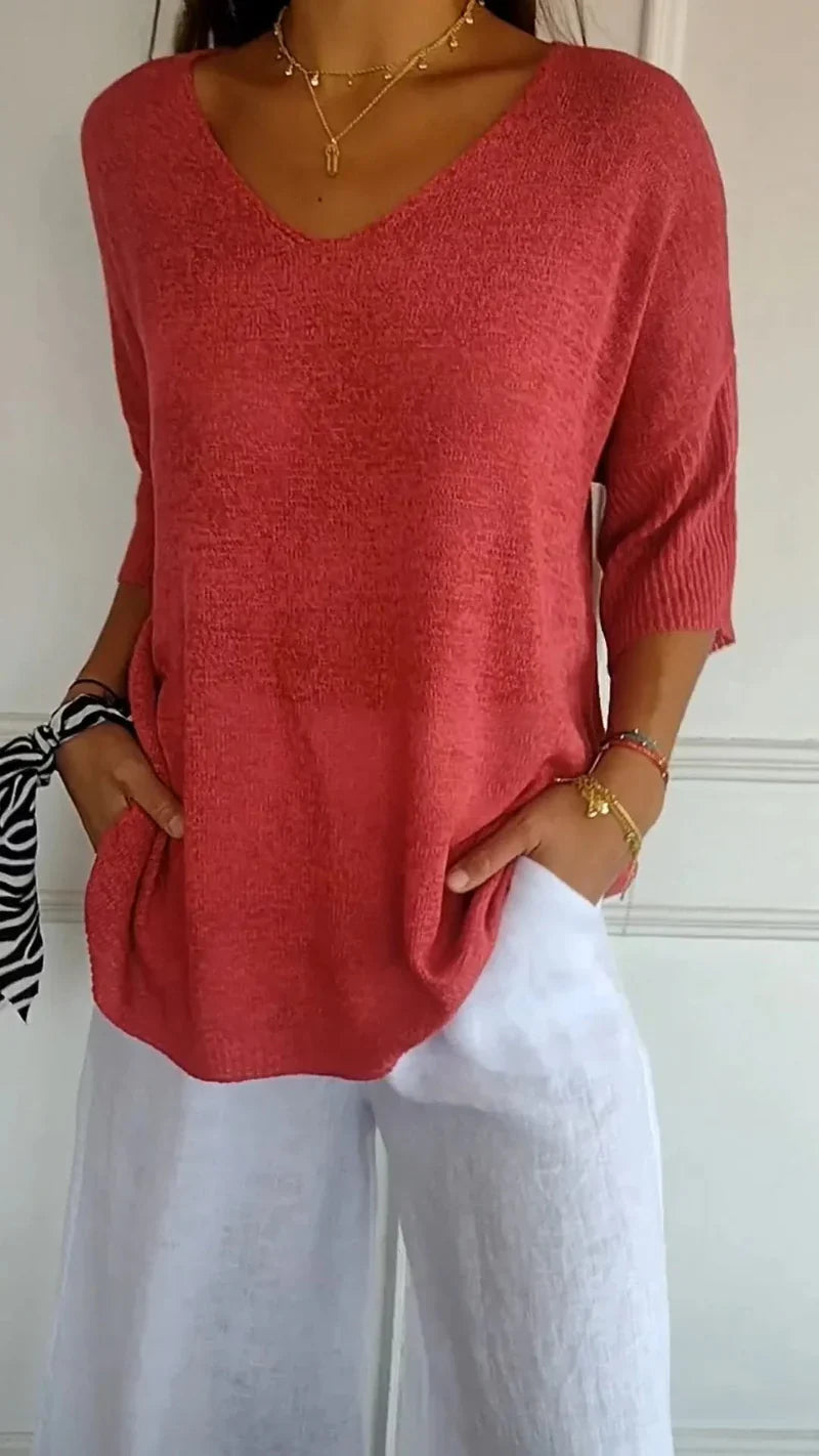 Elin - V-ringad stickad topp