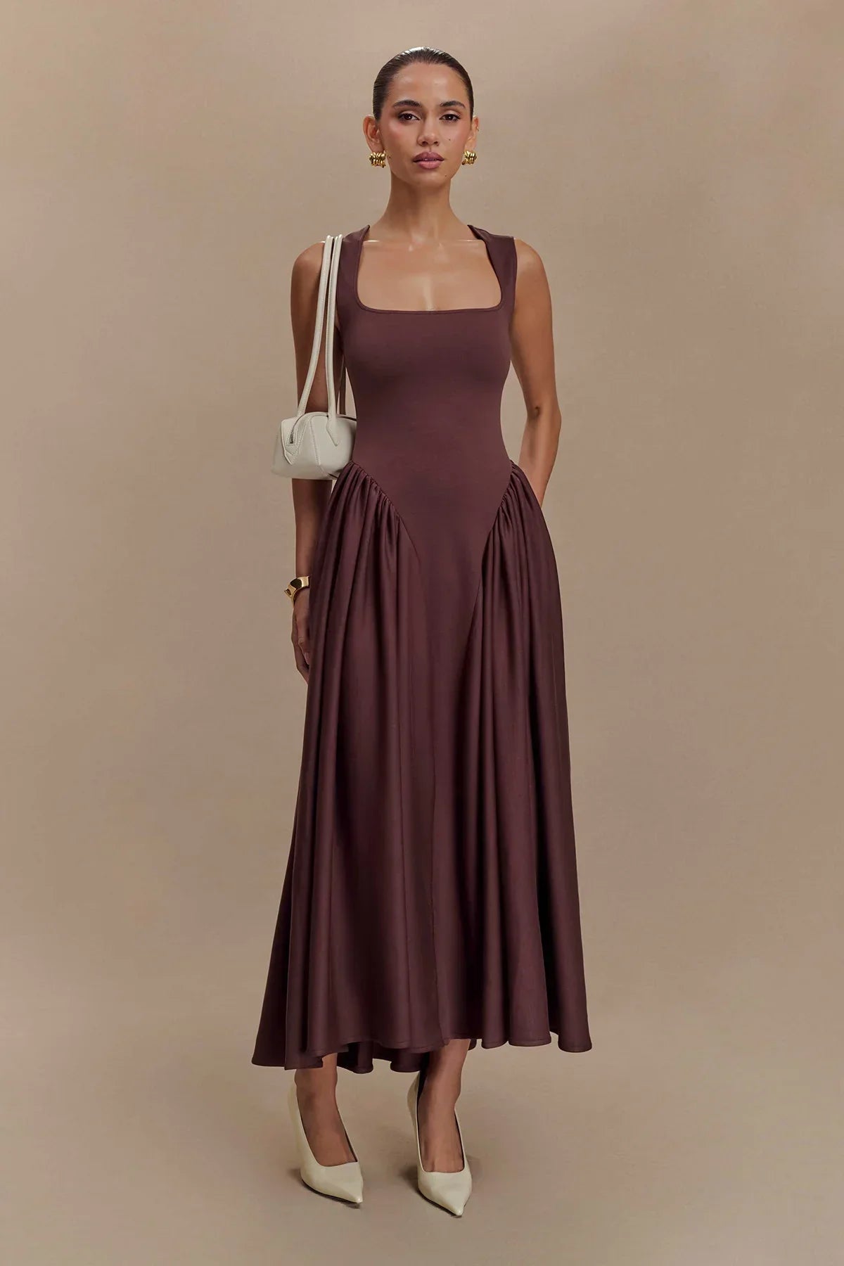 Vestido Midi Línea Serena - Marrón Cacao