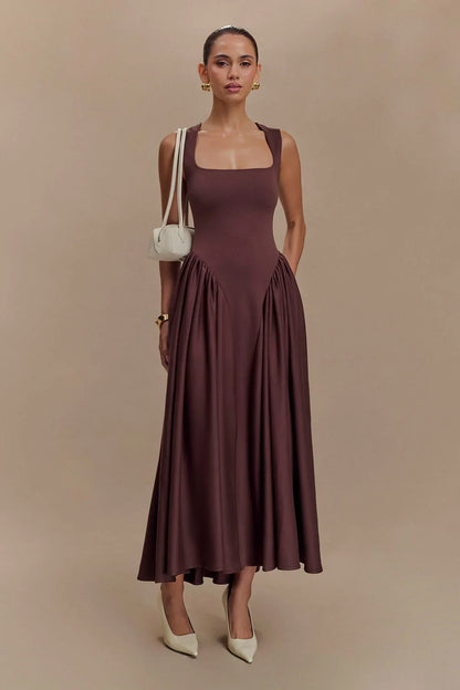 Vestido Midi Línea Serena - Marrón Cacao