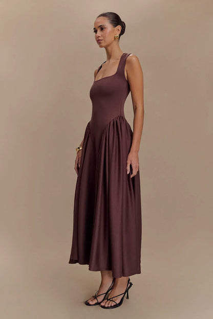 Vestido Midi Línea Serena - Marrón Cacao