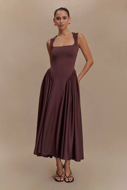Vestido Midi Línea Serena - Marrón Cacao