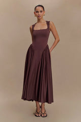 Vestido Midi Línea Serena - Marrón Cacao