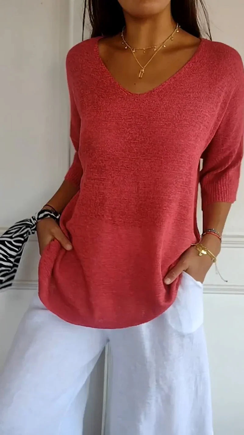 Elin - V-ringad stickad topp