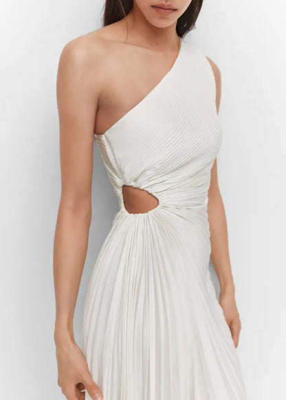 Sylviana - Ein-Schulter Plissiertes Midi-Kleid