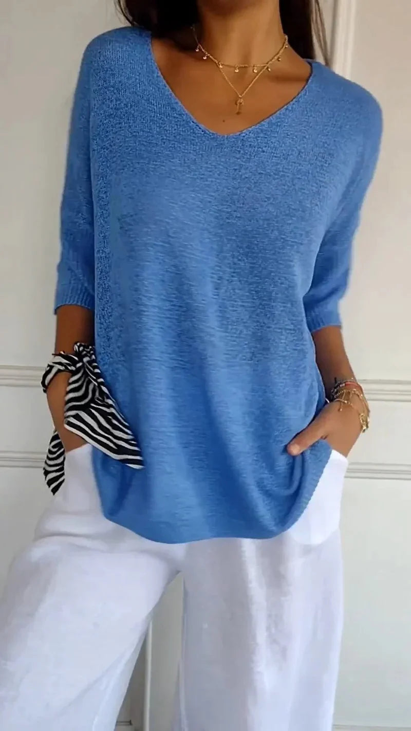 Elin - V-ringad stickad topp