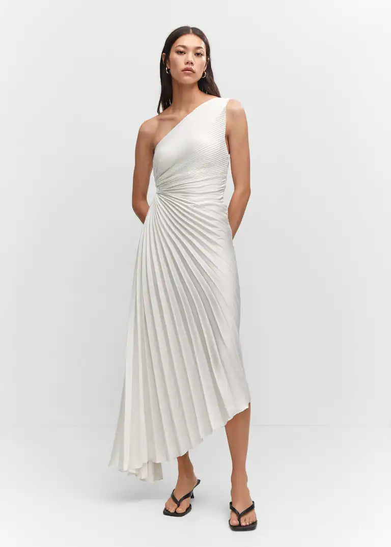 Sylviana - Ein-Schulter Plissiertes Midi-Kleid