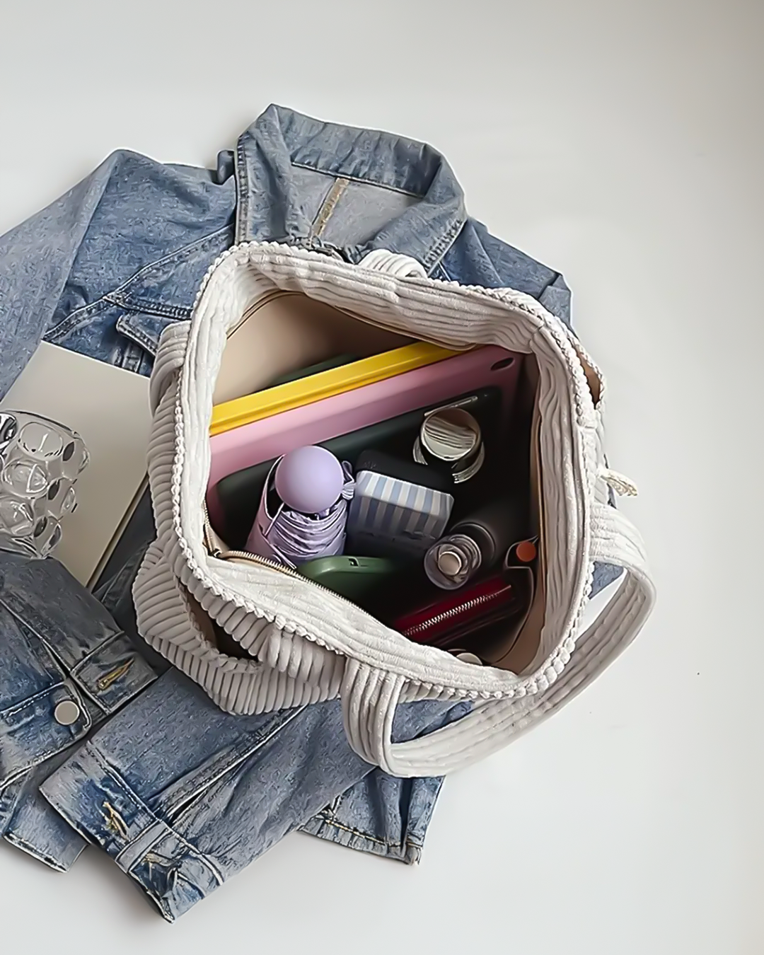 Tilda | Ribbete tote-bag med dekorativ snor