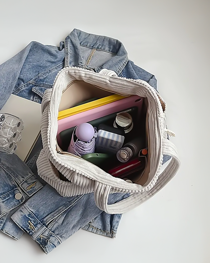 Tilda | Ribbete tote-bag med dekorativ snor