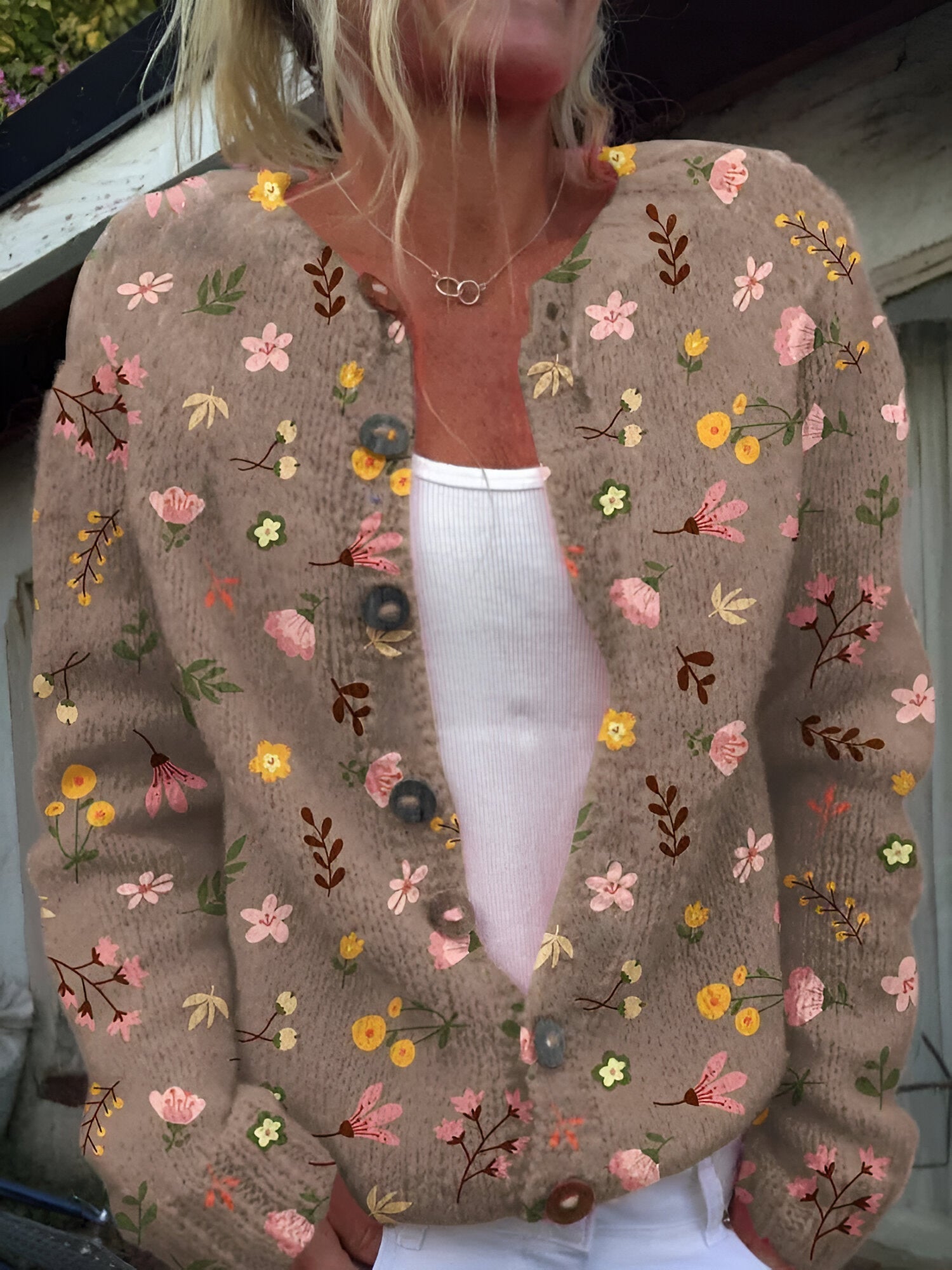 Alvimia - Elegant blomstrete strikket cardigan