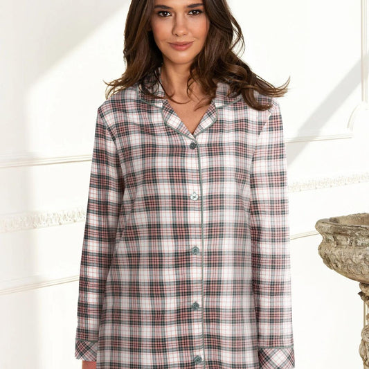 Lady Avenue Cotton Flannel nattskjorte, multi