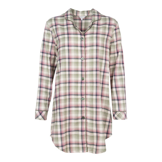 Lady Avenue Cotton Flannel nattskjorte, rosa