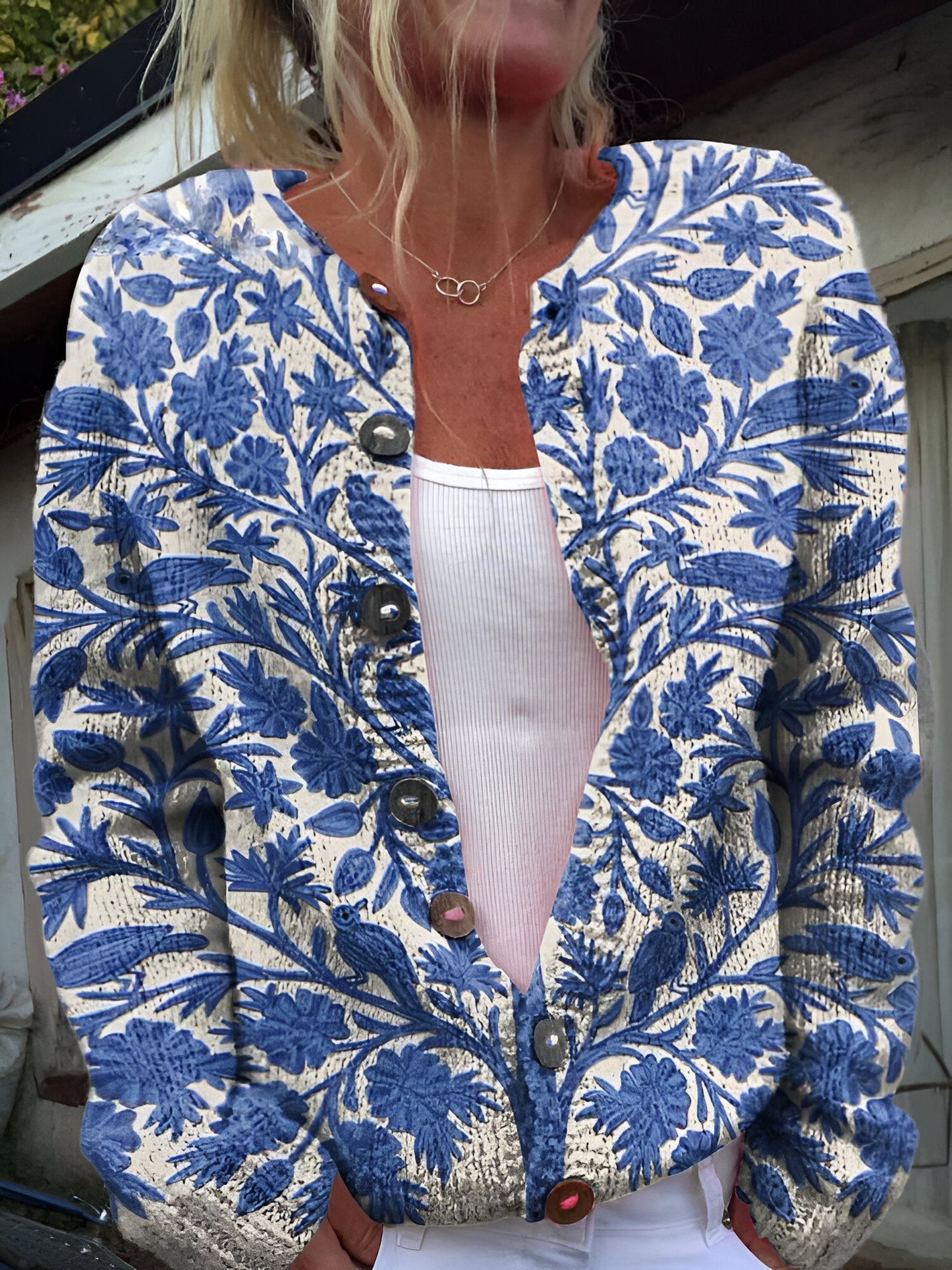 Alvimia - Elegant blomstrete strikket cardigan