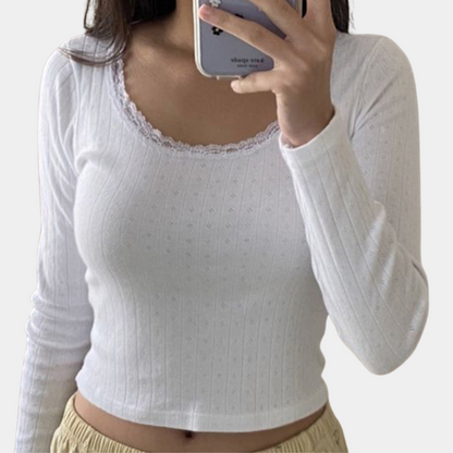 Sommerbluse med lange ermer i strikk for kvinner