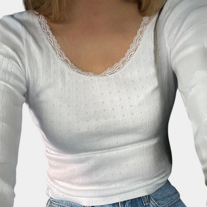 Sommerbluse med lange ermer i strikk for kvinner