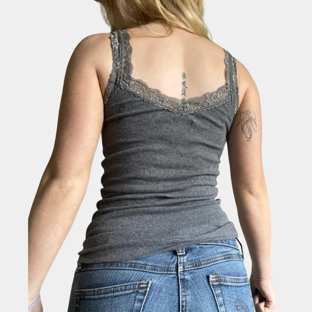 Top en lin utvidbar sommer med blondekant for kvinner