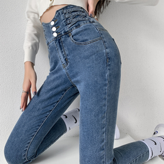 Fasjonable jeans med høy midje for kvinner