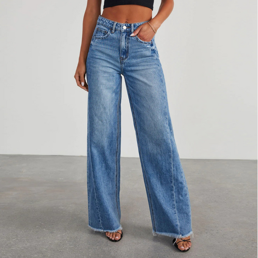 Avslappede jeans med høy midje for kvinner