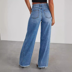 Avslappede jeans med høy midje for kvinner