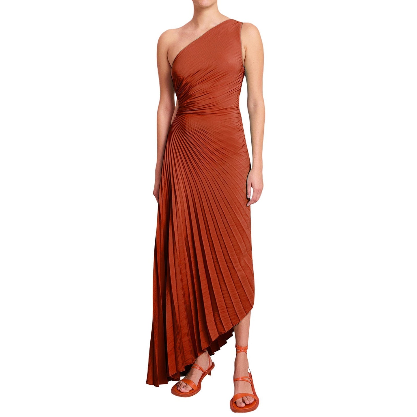 Sylviana - Ein-Schulter Plissiertes Midi-Kleid