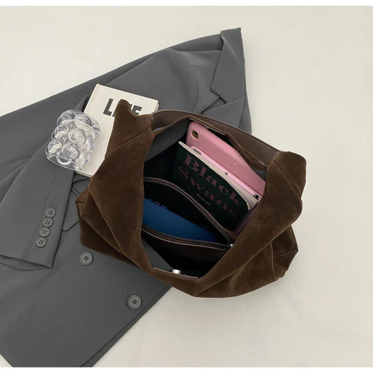 Isabelle | Vintage skulderveske i semsket skinn