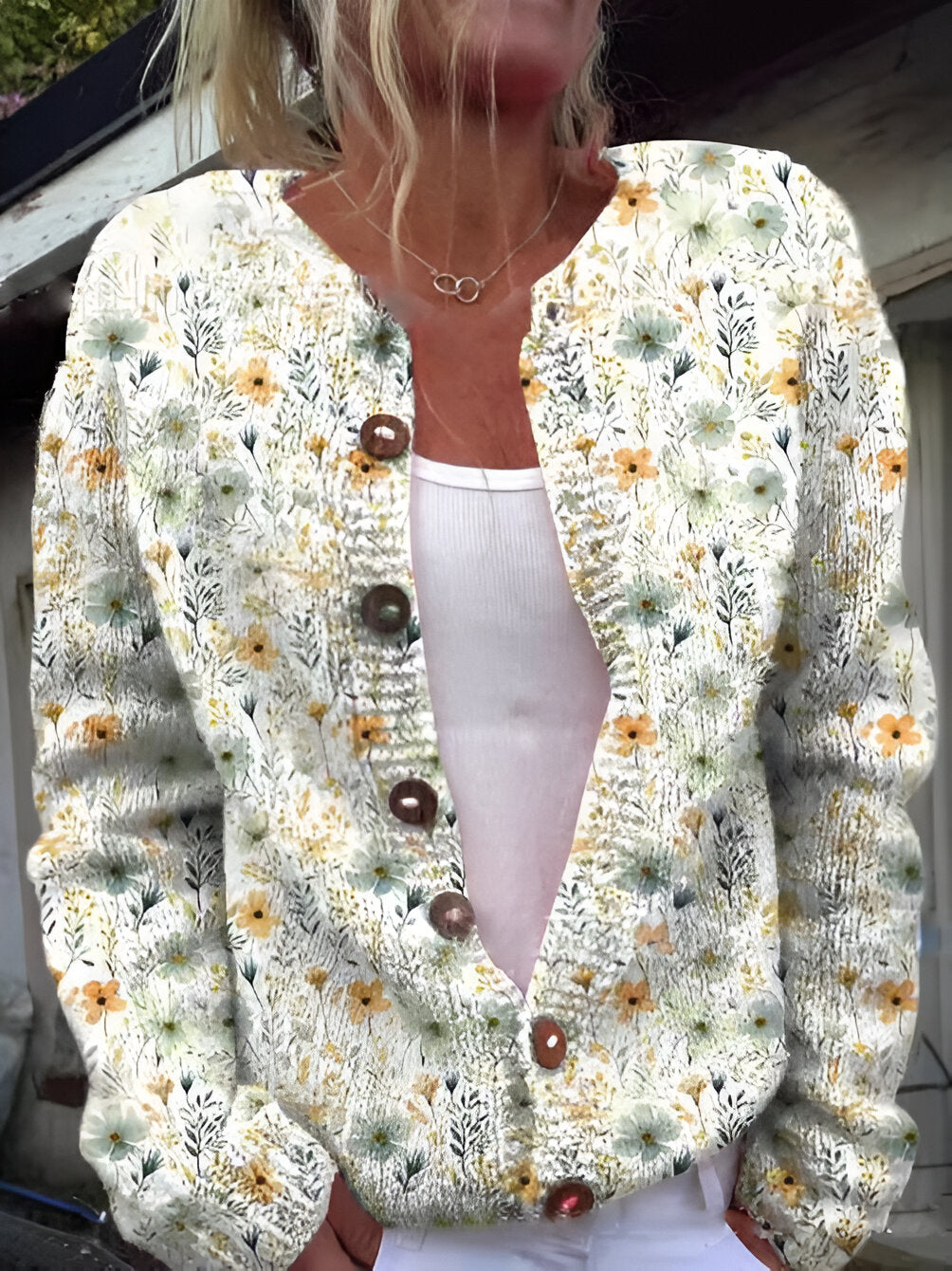 Alvimia - Elegant blomstrete strikket cardigan