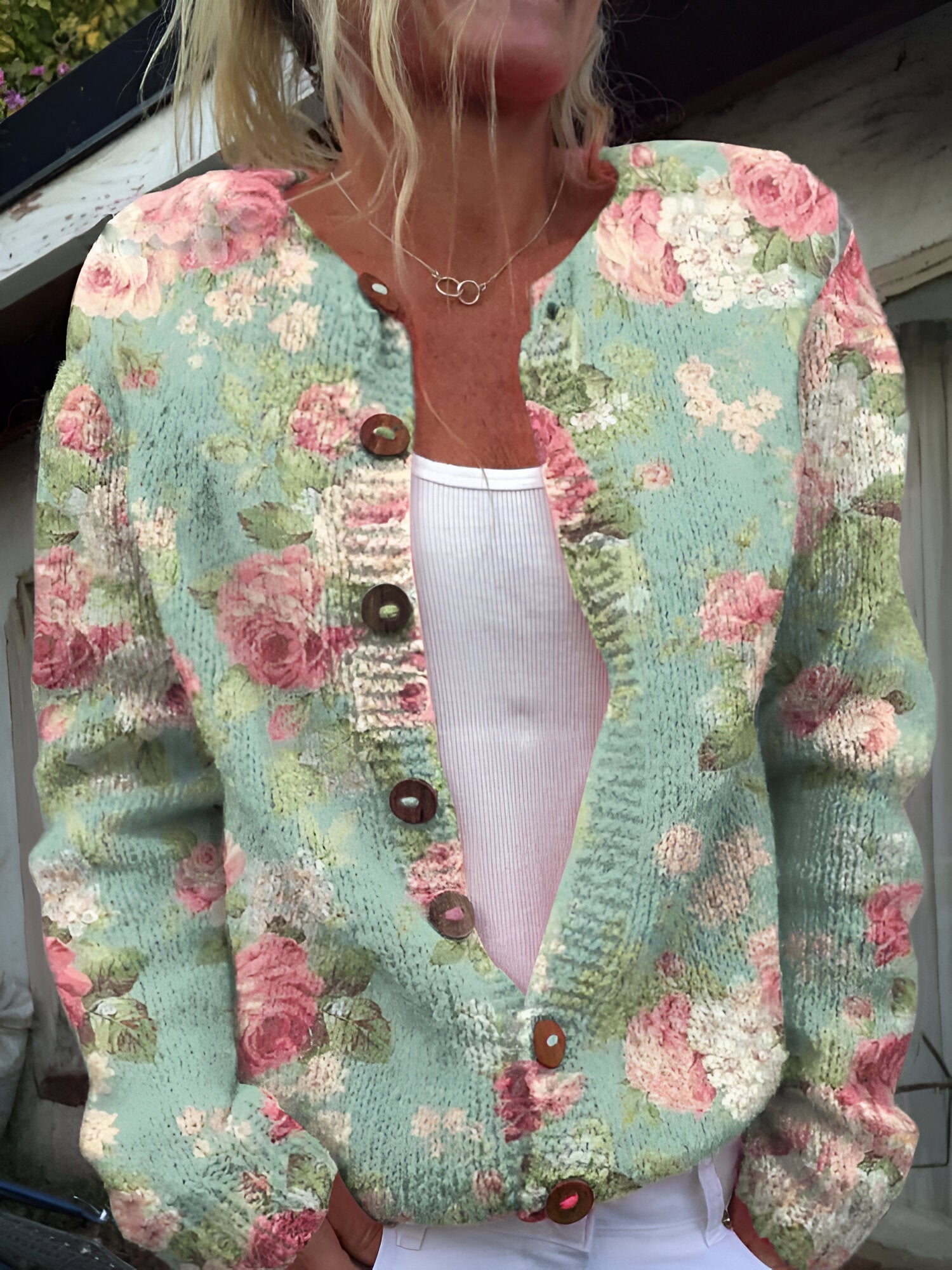 Alvimia - Elegant blomstrete strikket cardigan