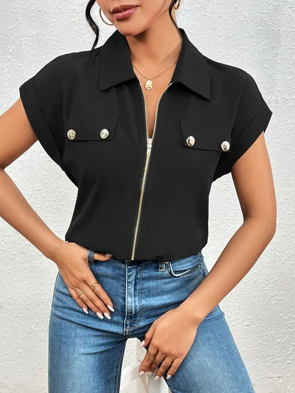 Alfano - Elegant Bluse med Korte Ermer og Glidelås