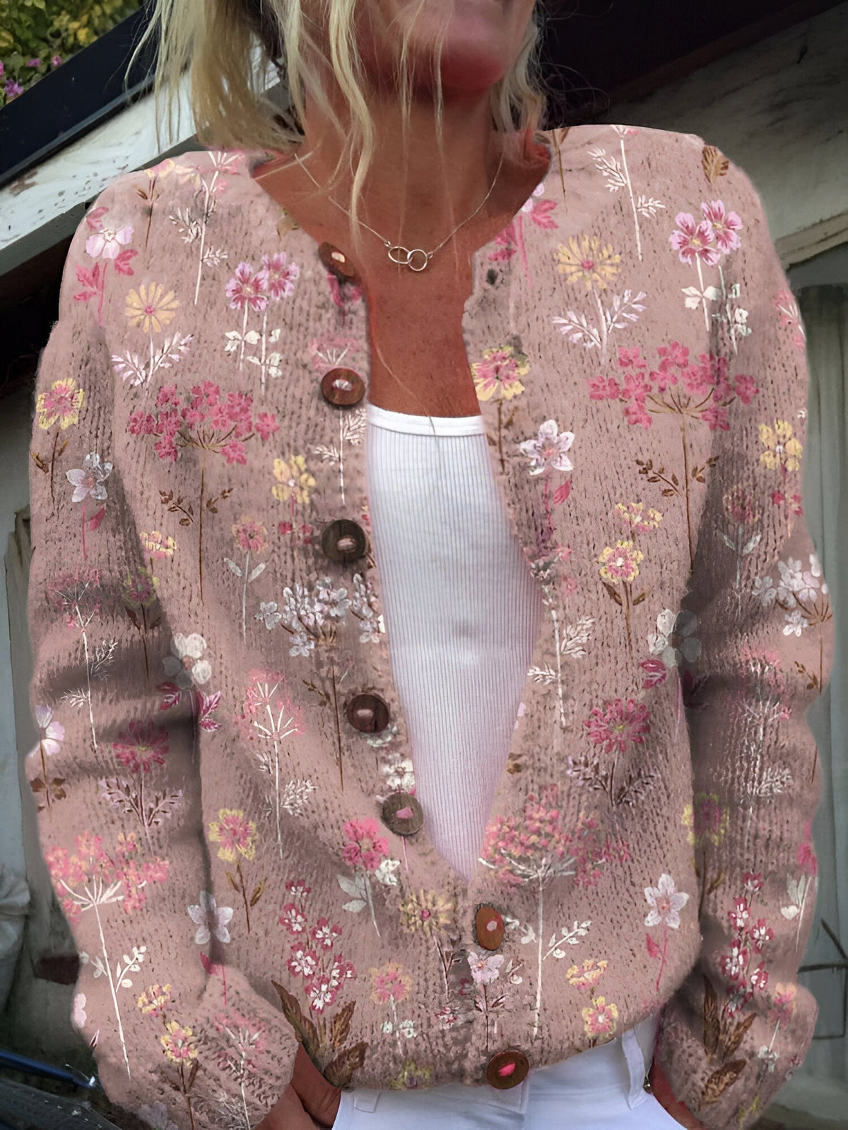 Alvimia - Elegant blomstrete strikket cardigan